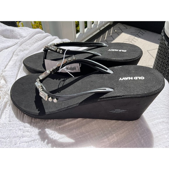 NOS Early 00’s Platform flip-flops BLACK w/ rhinestones 9 - Picture 2 of 6